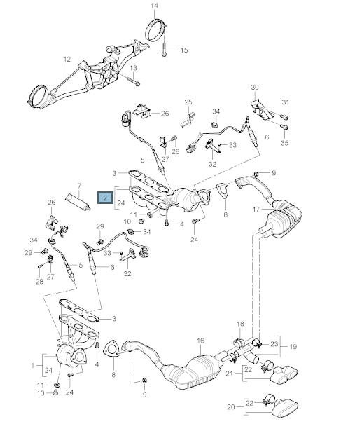 987 Cayman S Exhaust Manifold and Catalytic Converter Cyl 1-3 987 113 107 05
