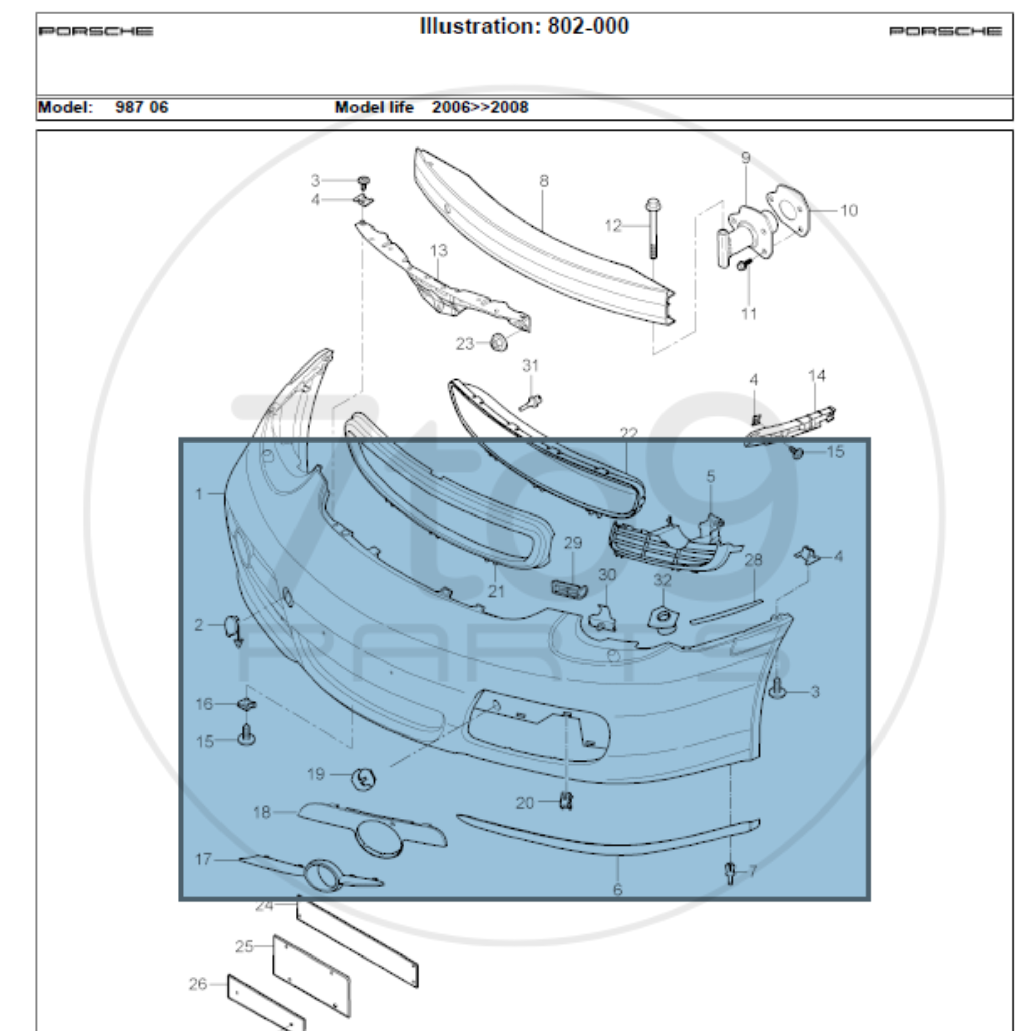 Porsche 987 Cayman S Front Bumper Bar 987 505 191 06