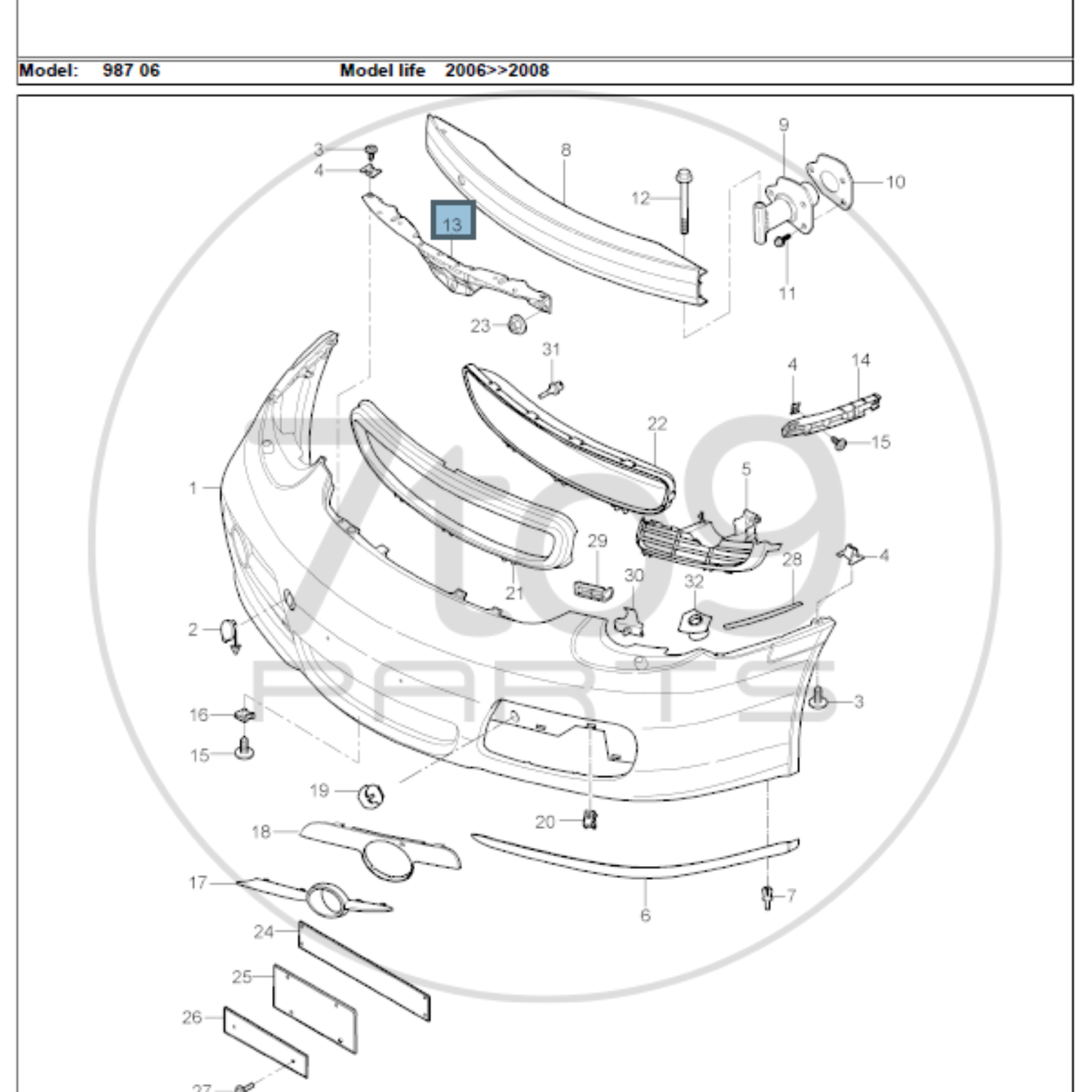 Porsche 987 997 Front Retaining Strip Centre 997 505 531 00