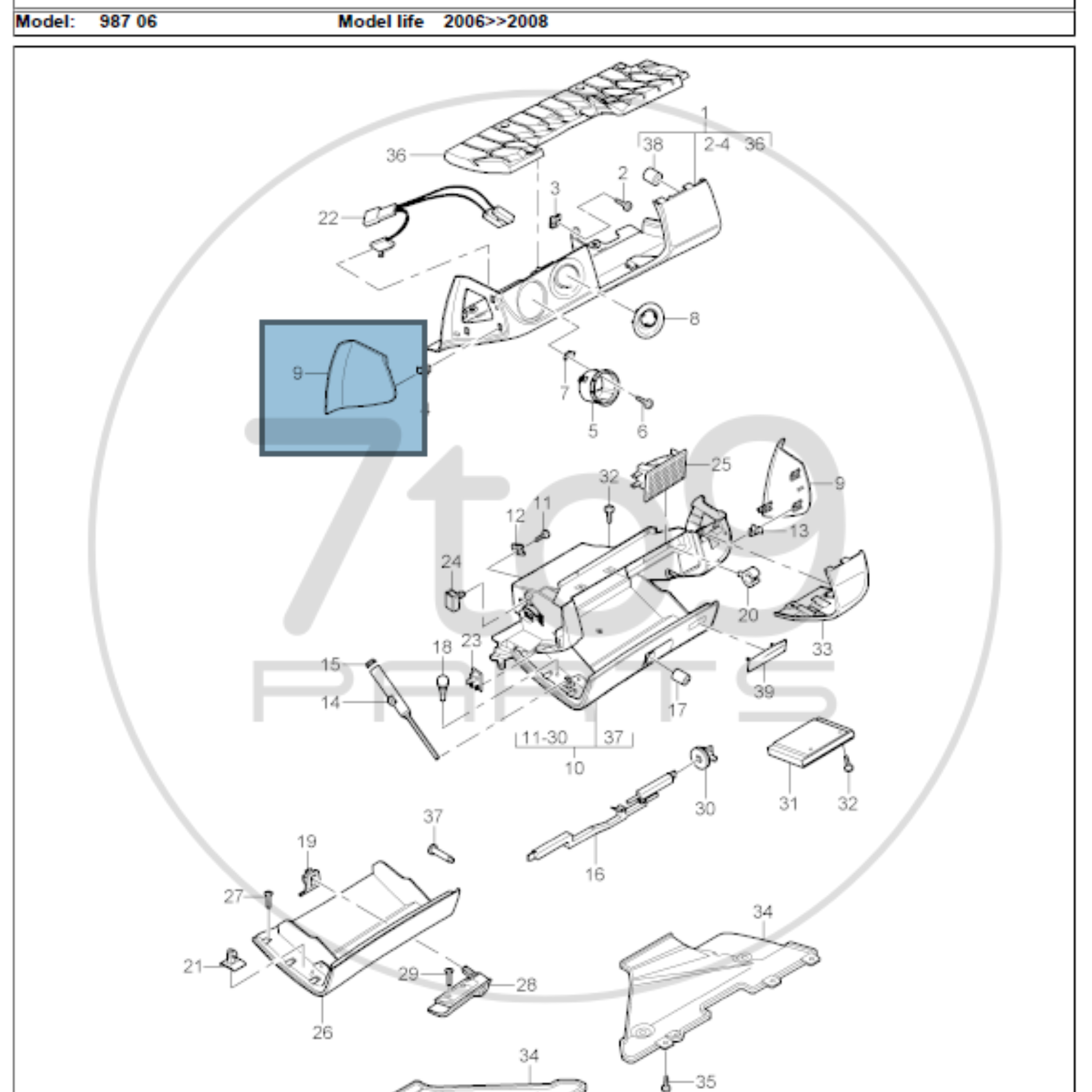 Porsche 987 997 Glove Box Trim Right 997 552 406 02 A03