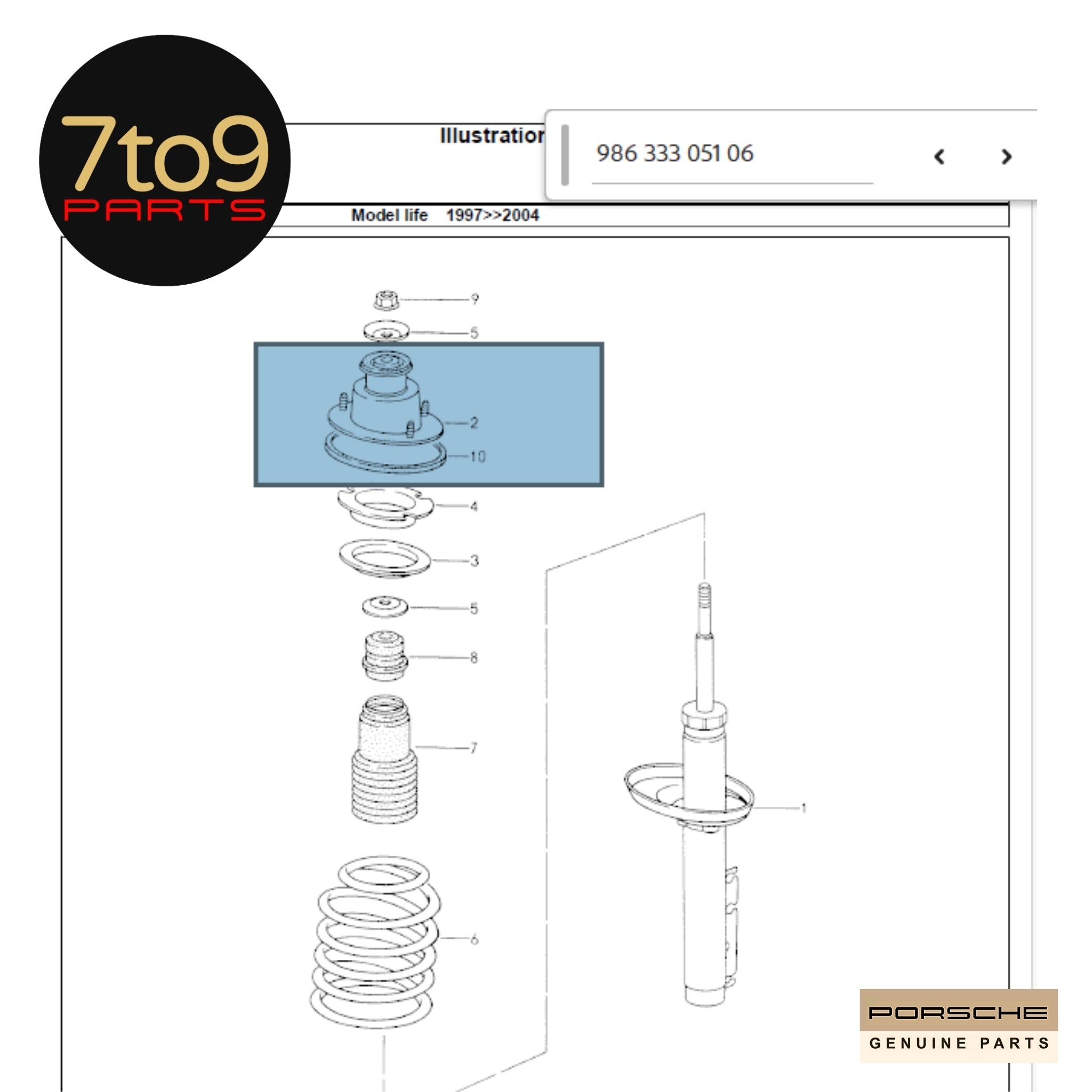 Porsche Boxster 986 Rear Shock Supporting Mounts - Pair 986 333 051 06