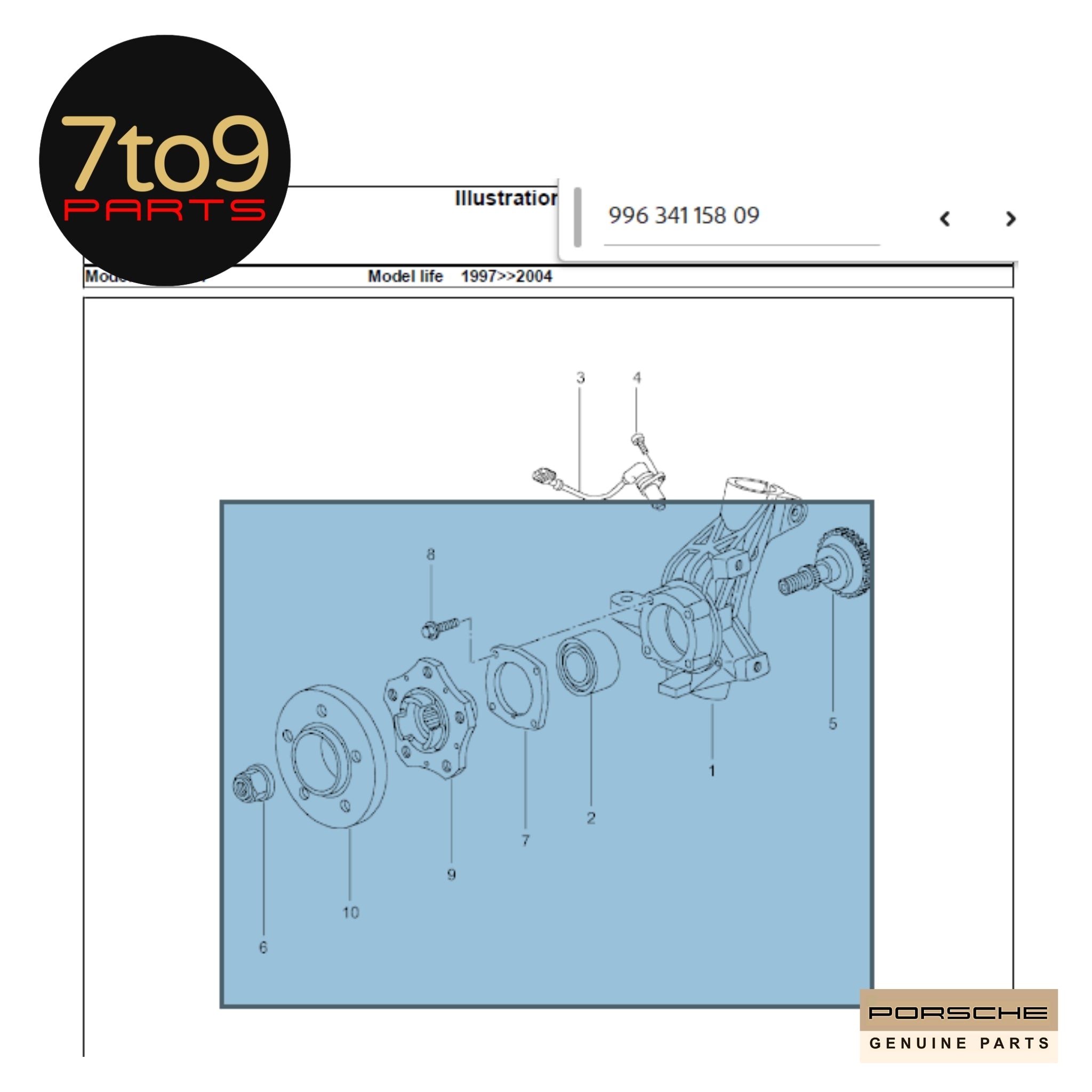 Porsche 996 986 Boxster Rear Wheel Knuckle Carrier RHS - Inc Bearing, Hub and Spacer 996 341 158 09