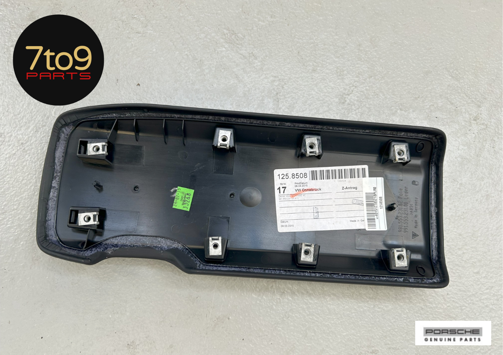 Porsche Boxster Cayman S 981 2015 Black Centre Console Arm Rest Cover - 991 553 231 00