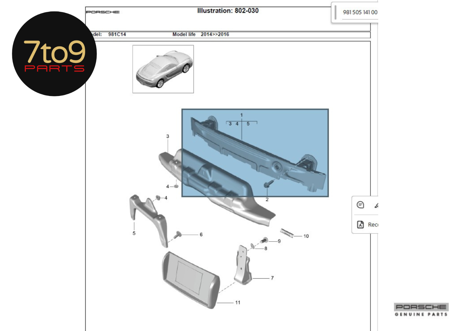 Porsche Boxster Cayman 981 Rear Bumper Bar Carrier - 981 505 141 00