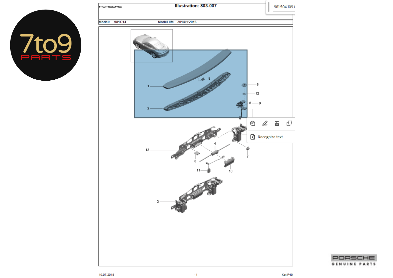 Porsche 981 Boxster Cayman S Rear Spoiler - Atlas Grey - OEM - 981 504 241 03