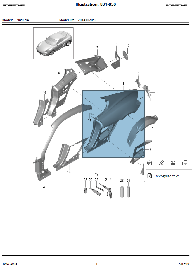 Porsche Cayman Boxster GT4 981 Rear Quarter Panel LHS -  981 503 661 0
