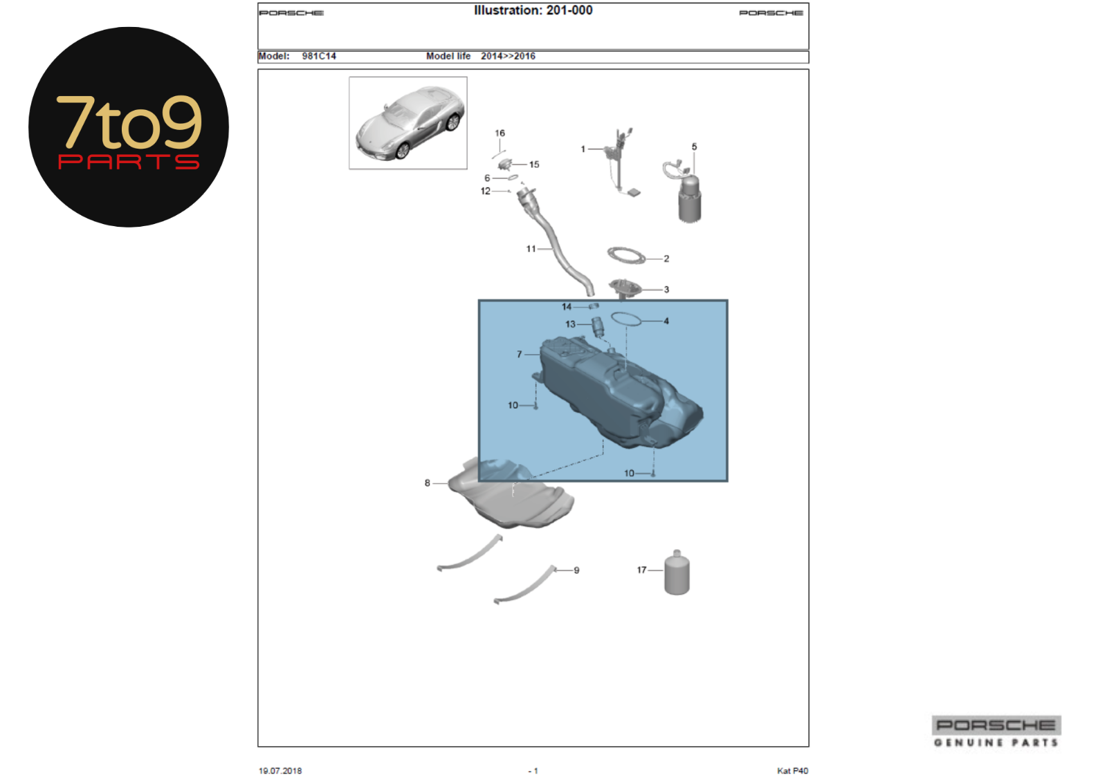 Porsche Boxster Cayman S 981 2015 Fuel Tank RHD - 991 201 014 061