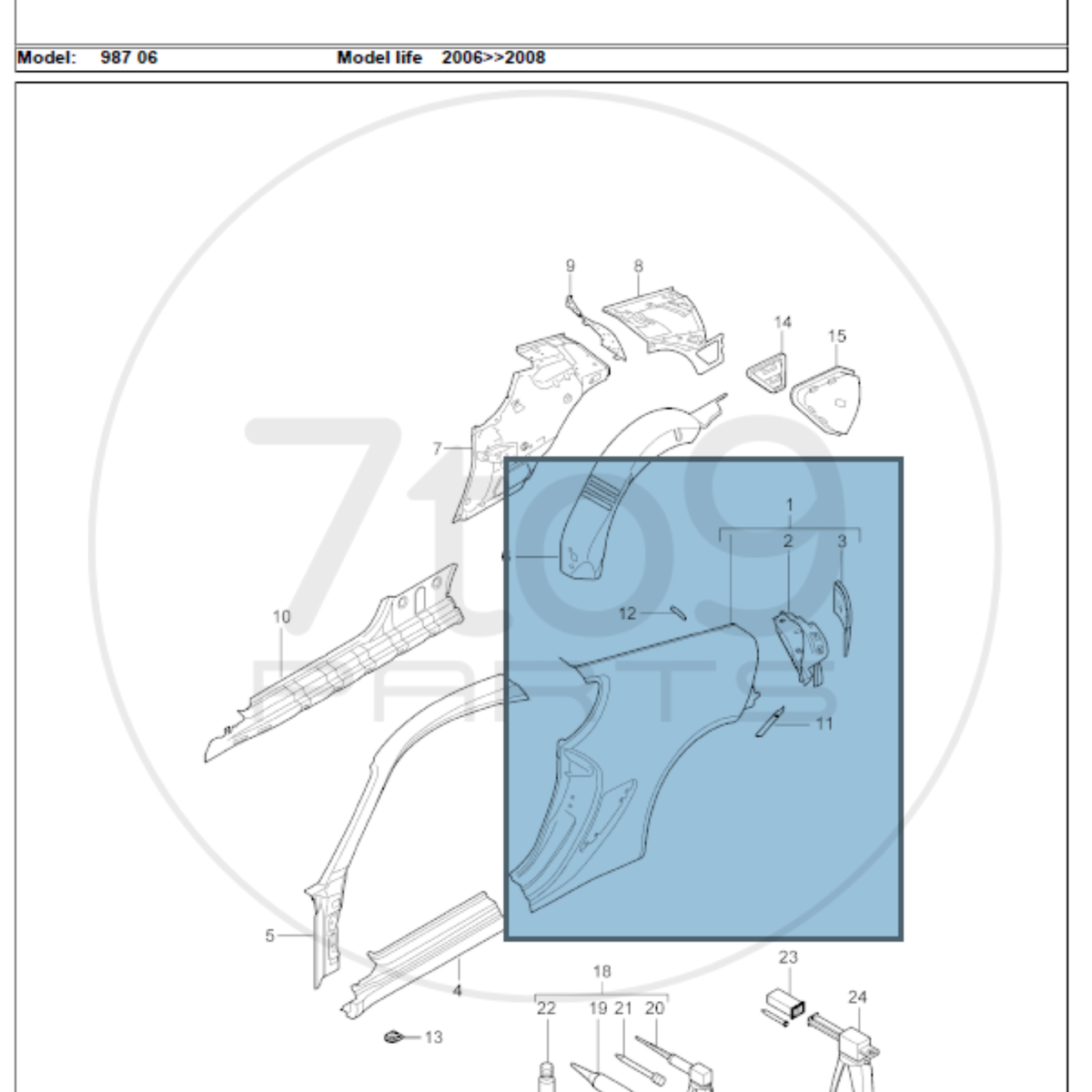 Porsche 987 Cayman S Rear Quarter Panel RHS 987 503 962 01
